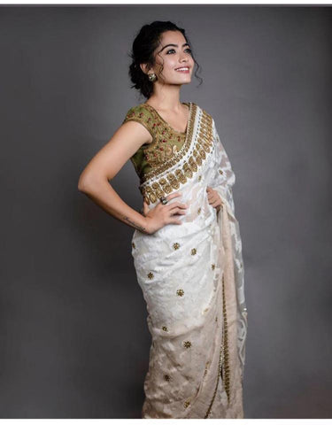 Online Letest Designe White Color Party Wear Saree