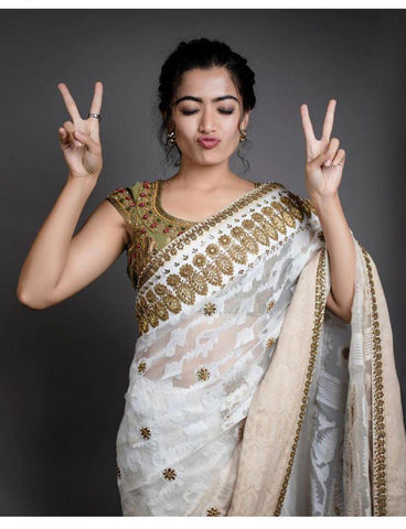 Online Letest Designe White Color Party Wear Saree