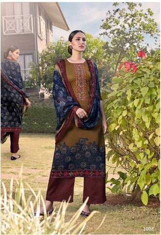 7 Clouds Presents Morpankh Jam Print Embroidery Work Fancy Designer Salwar Kameez