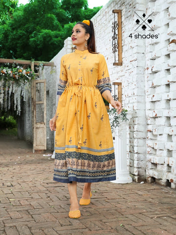 4 Shades Presents Feel N Flow Vol 2 Rayon Gold Printed Fancy Designer Kurtis