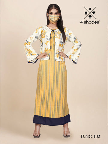 4 Shades Presents Maggie Rayon Gold Printed Fancy Designer Kurtis