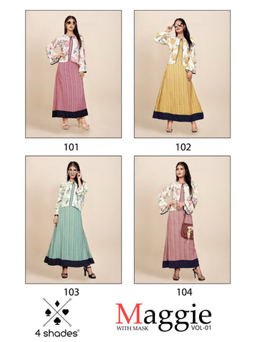 4 Shades Presents Maggie Rayon Gold Printed Fancy Designer Kurtis