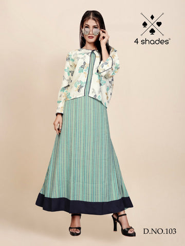 4 Shades Presents Maggie Rayon Gold Printed Fancy Designer Kurtis