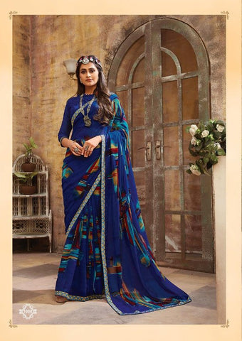 Saroj Textiles Presents Blue Berry Georgette Printed Fancy Designer Sarees