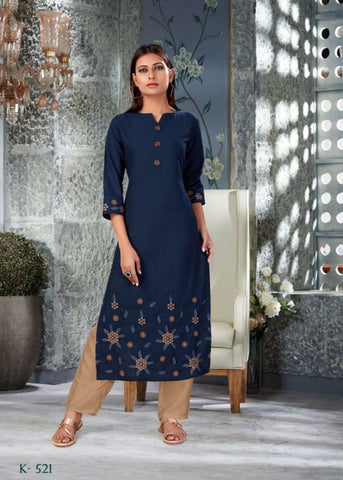 Snapstyle Presents Mehar Cotton Embroidery Work Fancy Designer Kurtis Collection