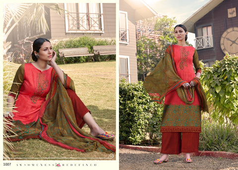 7 Clouds Presents Morpankh Jam Print Embroidery Work Fancy Designer Salwar Kameez
