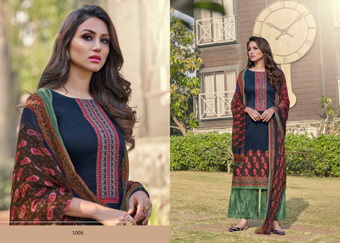 7 Clouds Presents Morpankh Jam Print Embroidery Work Fancy Designer Salwar Kameez