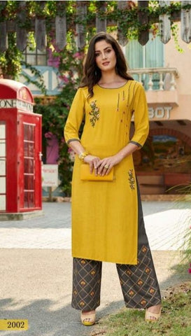 R Studio Presents Lifestyle Rayon Heavy Work Fancy Designer Kurtis And Plazzo