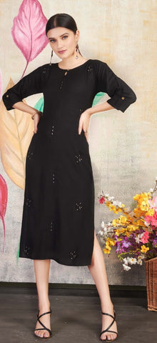 Dulari Heavy Rayon Slub Embroidery Work Fancy Designer Kurtis Collection