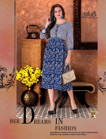 A B Tex Lifestyle Launched Suhani Rayon Printed Casual Wear Kurtis Collection