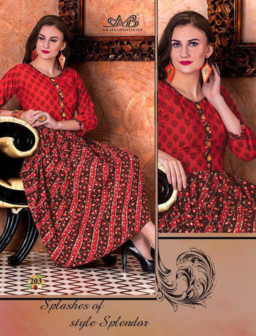 A B Tex Lifestyle Launched Suhani Rayon Printed Casual Wear Kurtis Collection
