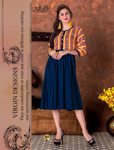 A B Tex Lifestyle Launched Suhani Rayon Printed Casual Wear Kurtis Collection