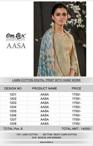 OMTEX AASA LAWN COTTON DIGITAL PRINT DRESS MATERIAL WITH HANDWORK