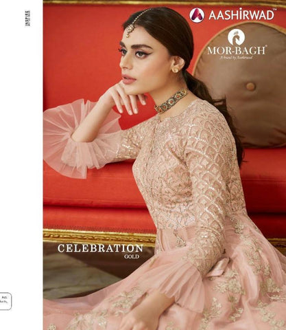 Aashirwad Creation Presents Celebration Gold Butterfly Net Fancy Designer Salwar Kameez