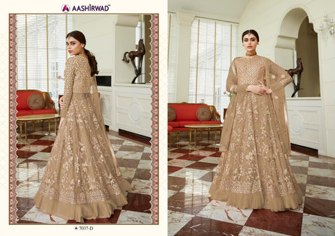 Aashirwad Creation Presents Celebration Gold Butterfly Net Fancy Designer Salwar Kameez