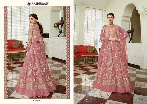 Aashirwad Creation Presents Celebration Gold Butterfly Net Fancy Designer Salwar Kameez