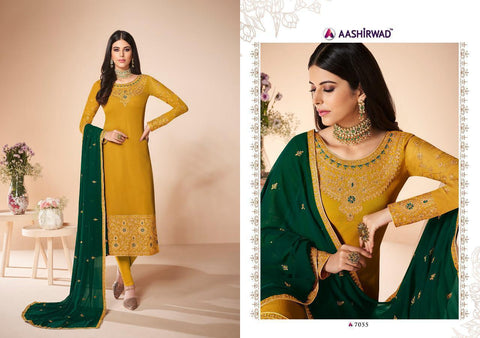 Aashirwad Launched Cross Stitch Georgette Fancy Designer Salwar Suits