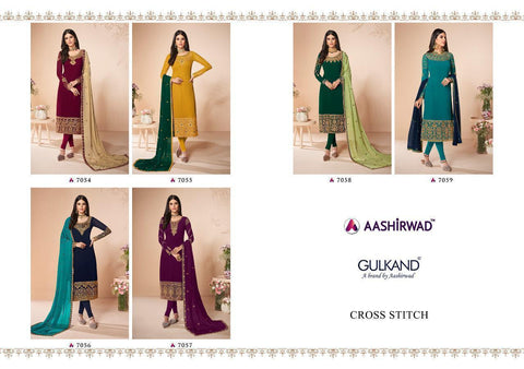 Aashirwad Launched Cross Stitch Georgette Fancy Designer Salwar Suits
