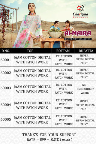 Charizma Al Maira Jam Cotton Pakistani Embroidery Work Salwar Kameez
