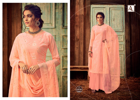 Alok Suits Bloom Gold Lawn Cotton Block Print Khatli Work Designer Collection