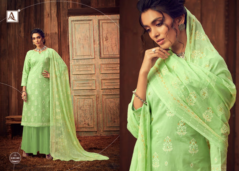 Alok Suits Bloom Gold Lawn Cotton Block Print Khatli Work Designer Collection