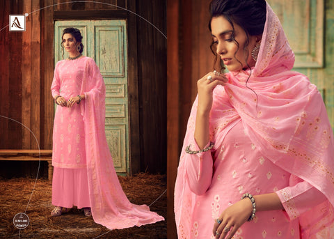 Alok Suits Bloom Gold Lawn Cotton Block Print Khatli Work Designer Collection
