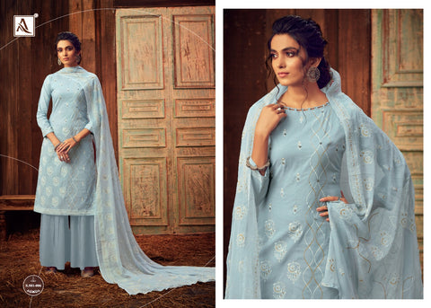 Alok Suits Bloom Gold Lawn Cotton Block Print Khatli Work Designer Collection