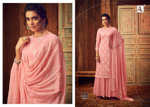 Alok Suits Bloom Gold Lawn Cotton Block Print Khatli Work Designer Collection