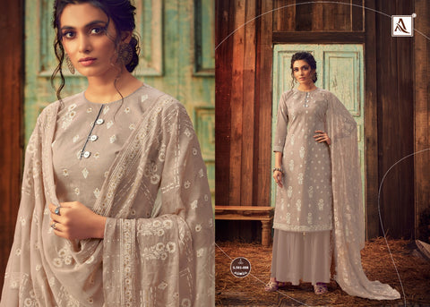 Alok Suits Bloom Gold Lawn Cotton Block Print Khatli Work Designer Collection