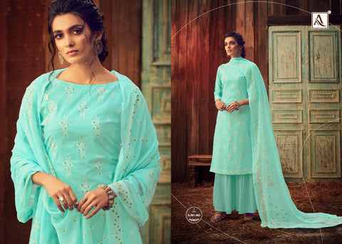 Alok Suits Bloom Gold Lawn Cotton Block Print Khatli Work Designer Collection