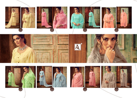 Alok Suits Bloom Gold Lawn Cotton Block Print Khatli Work Designer Collection