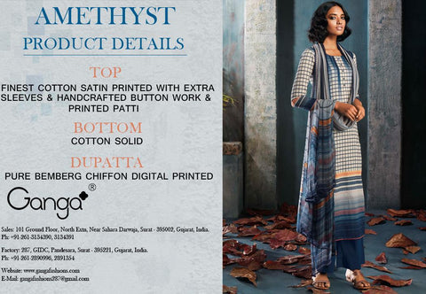 GANGA PRESENTS AMETHYST FINEST COTTON SATIN PRINTED DRESS MATERIAL