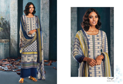 GANGA PRESENTS AMETHYST FINEST COTTON SATIN PRINTED DRESS MATERIAL