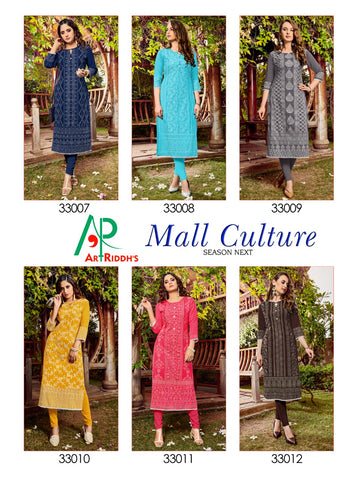 Art Riddh's Presents Mall Culture Seson Next Rayon Fancy Designer Kurtis