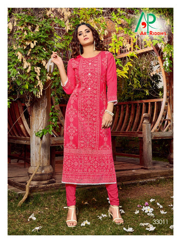 Art Riddh's Presents Mall Culture Season Next Rayon Designer Kurtis Collection