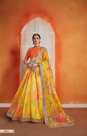 ARYA DESIGNS LAUNCHES FLORALS VOL 3 ART SILK FABRIC FANCY LAHENGA CHOLI