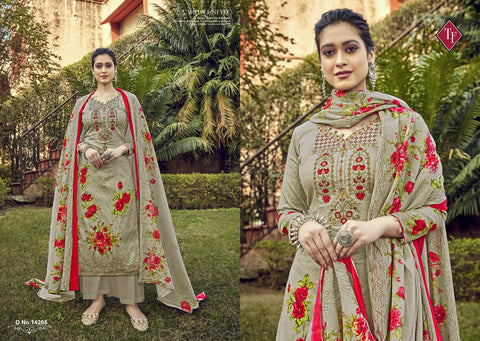 TANISHK FASHION PRESENTS AVISA JAM SILK EMBROIDERED DRESS MATERIAL