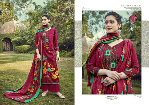 TANISHK FASHION PRESENTS AVISA JAM SILK EMBROIDERED DRESS MATERIAL