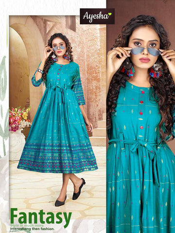 Ayesha Presents Natasha Rayon Slub Printed Stylish Designer Kurtis Collection
