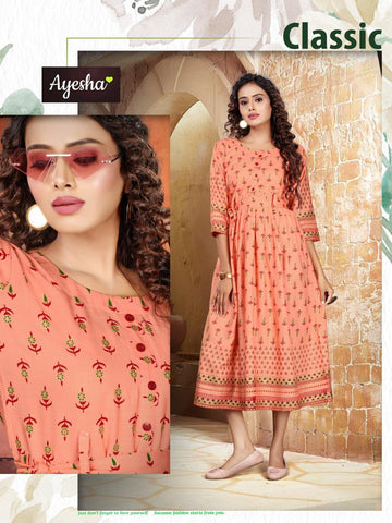 Ayesha Presents Natasha Rayon Slub Printed Stylish Designer Kurtis Collection
