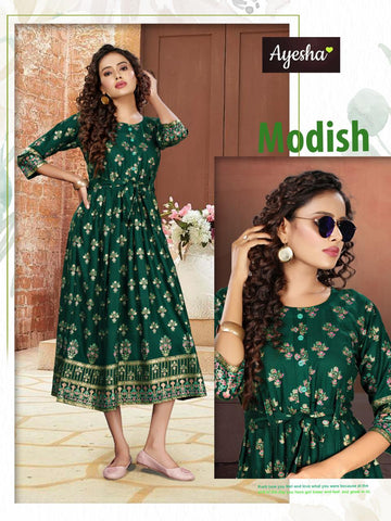 Ayesha Presents Natasha Rayon Slub Printed Stylish Designer Kurtis Collection