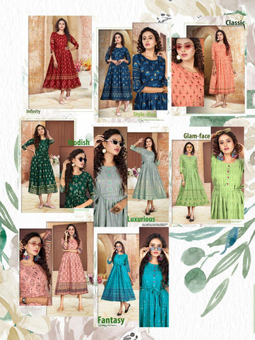 Ayesha Presents Natasha Rayon Slub Printed Stylish Designer Kurtis Collection