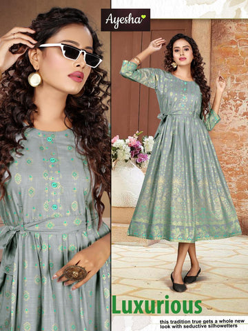 Ayesha Presents Natasha Rayon Slub Printed Stylish Designer Kurtis Collection