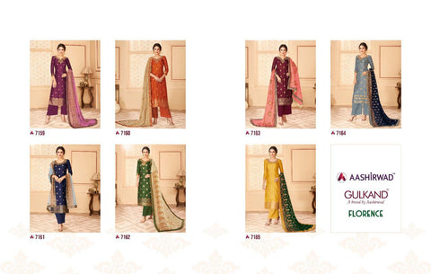 Aashirwad Creation Launched Florence Dola Jaccquard Fancy Designer Salwar Suits