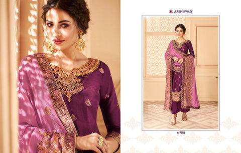 Aashirwad Creation Launched Florence Dola Jaccquard Fancy Designer Salwar Suits