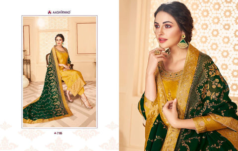Aashirwad Creation Launched Florence Dola Jaccquard Fancy Designer Salwar Suits
