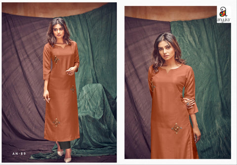 Anyuka Kurti Presents Panchang Linen Viscose Stylish Designer Kurtis Collection