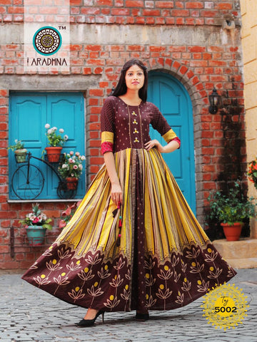 silk Designer Long Gown Kurti at Rs 750 in Surat | ID: 24073849688