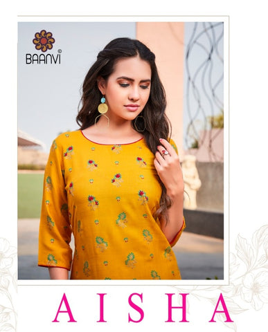 R Studio Banaavi Presents Aisha Vol 1 Rayon Fancy Designer Kurtis Collection