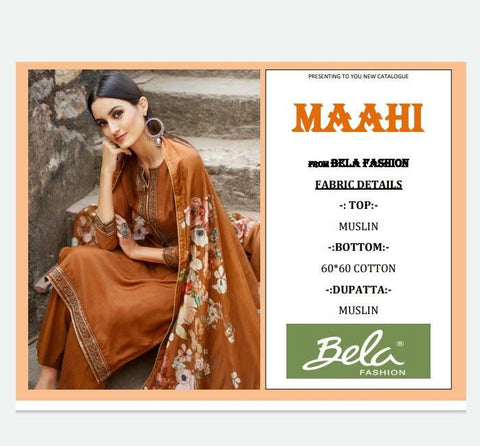 Bela Launched Maahi Fabric Muslin Fancy Designer Salwar Suits